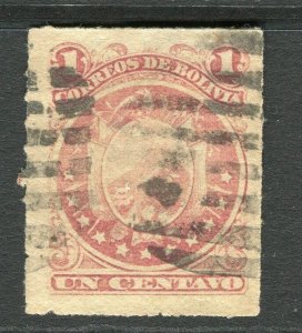 BOLIVIA;  1887 early classic rouletted issue fine used 1c. value