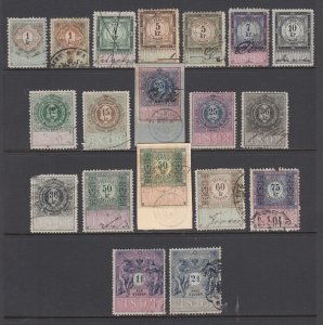 Austria, Bft 378/394 used. 1893 General Duty revenues, 19 different to 2Fl