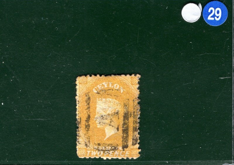 CEYLON QV PENCE ISSUE Classic Stamp SG.64  2d Yellow (c1870) DLR Used SBLUE29