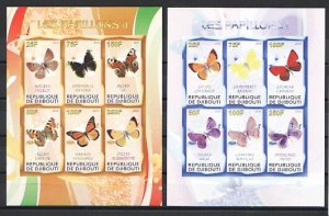 Djibouti, 2010 Cinderella issue. Butterflies, 2 sheets of 6. #1-2. ^