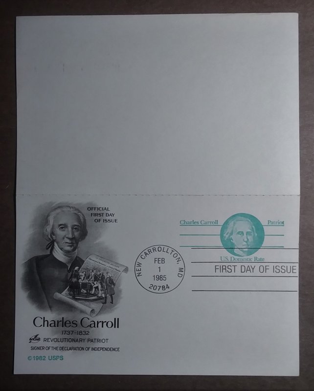 United States #UY35 (14c)+(14c) Charles Carroll FDC (1985) Artcraft cachet