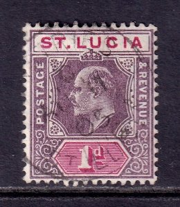 ST. LUCIA — SG 66a — 1904 1d KGV ISSUE, DAMAGED FRAME AND CROWN — USED — SG £120