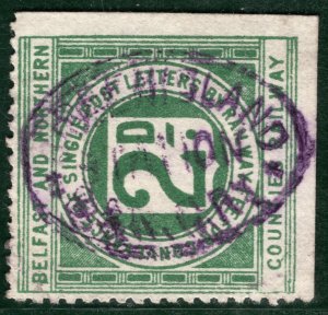 GB Ireland B&NCR RAILWAY Letter Stamp 2d Oval *GREEN ISLAND STATION* Rare BRW82