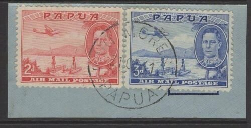 PAPUA SG163/4 1939 2d+3d AIR STAMPS FINE USED ON PIECE 