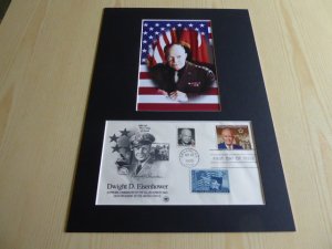 Dwight D. Eisenhower WWII photograph and USA FDC mount matte size A4