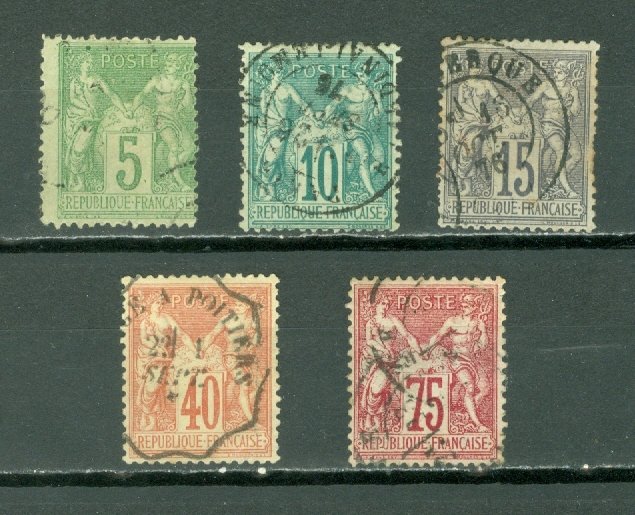 FRANCE PEACE & COMMERCE TYPE 1...#67-68-69/74-75...USED NO THINS...$130.00