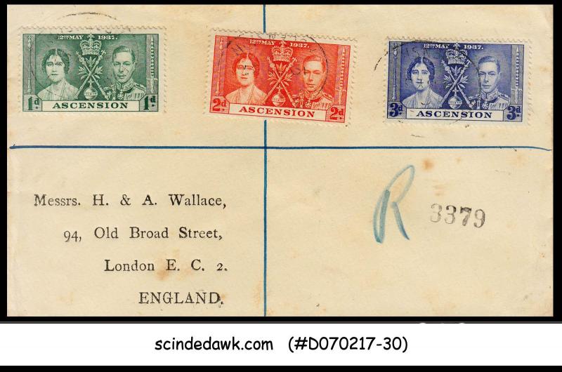 ASCENSION - 1937 KGVI CORONATION - 3V - FDC REGISTERED