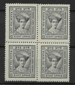 INDIA-INDORE SG27 1927 8a SLATE-GREY BLOCK OF 4 MNH