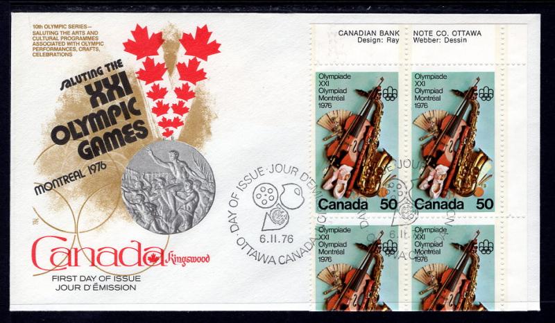 Canada 686 Olympics Plate Block Kingswood U/A FDC