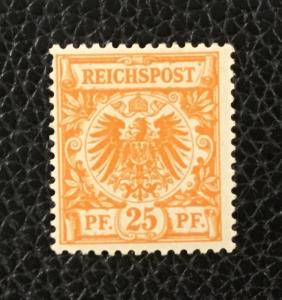 (BJ Stamps) GERMANY, #50, 1890, 25 pf orange, FVF, MLH. CV $30.00.