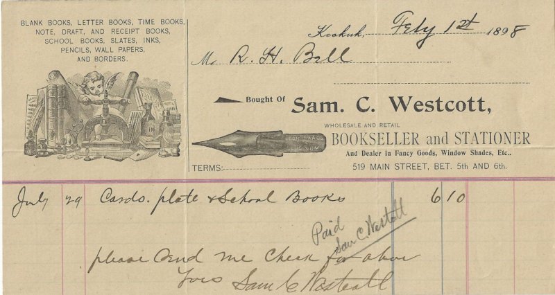 1898 – Illustrated billhead for a “Bookseller and Stationer”  E1301