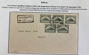 1922 Lagunillas Bolivia Postage Due Cover To Saipuru