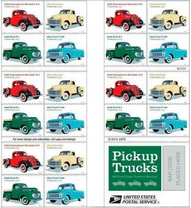 Pickup Trucks Booklet Pane of 20 - Stamps Scott 5104b
