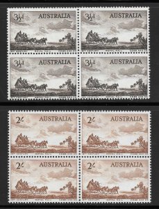 Australia Scott 281-82 MNHOG Blocks of 4 - 1955 Australian Pioneers - SCV $11.00