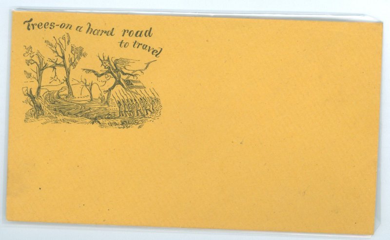 US  1862 Trees on a hard road to travel unused Civil War Era Patriotic cacheted cover unused/mounting remnants.