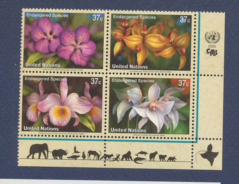 UNITED NATIONS UN - Scott 876-879 - MNH inscription block - flowers - orchid