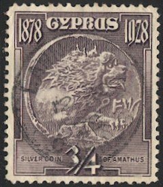 CYPRUS 1928 Sc 114 Used 3/4pi Silver Coin VF,  LARNACA postmark/cancel