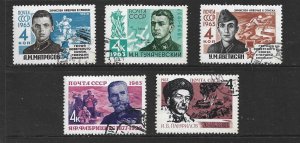 RUSSIA - 1963 HEROES OF THE SOVIET ARMY - SCOTT 2705 TO 2709 - USED