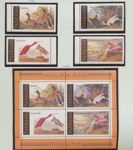 TANZANIA - Scott 306-309a - MNH Set & S/S - Audubon Birds, Duck, ibis, spoonbill