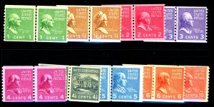 U.S. #839-847 MINT LINE PAIR SET MOSTLY NH SOME HR