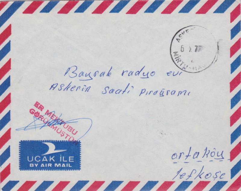 Cyprus Turkish Republic of Northern Cyprus Military Free Mail 1977 Askeri Pos...