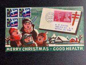 1949 USA Christmas Cover Santa Claus IN to Seattle WA Good Health