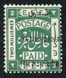 Palestine SG27 2m Blue-green Perf 14 1st overprint 2nd Setting M/M (tone spots)