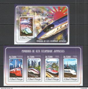 2014 S. Tome & Principe Trains Japanese High Speed Kb+Bl ** Stamps St1629