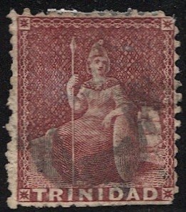 TRINIDAD 1863 Sc 43 1d lake, perf. 12 1/2  Used