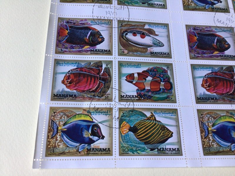 Manama  Ajman Fish cancelled Stamps Sheet Ref 55247