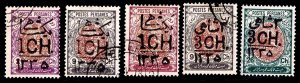 Iran Scott#589-592 + 595  ISSUES OF 1909 SURCHARGED- USED - VF - CV$21.00