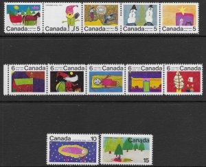 Canada 519-30  1970  set 12 ( 2  strips 5 + 2 singles) VF  MInt NH