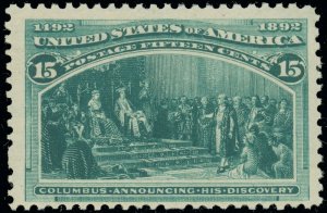 US SCOTT #238 15¢ Columbian, Mint-FVF-LH, Pretty w Crowe Cert, SCV $200.00!