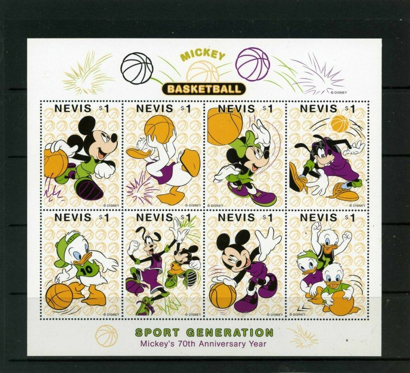 NEVIS 1998 WALT DISNEY BASKETBALL 2 SHEETS OF 8 STAMPS & S/S MNH 