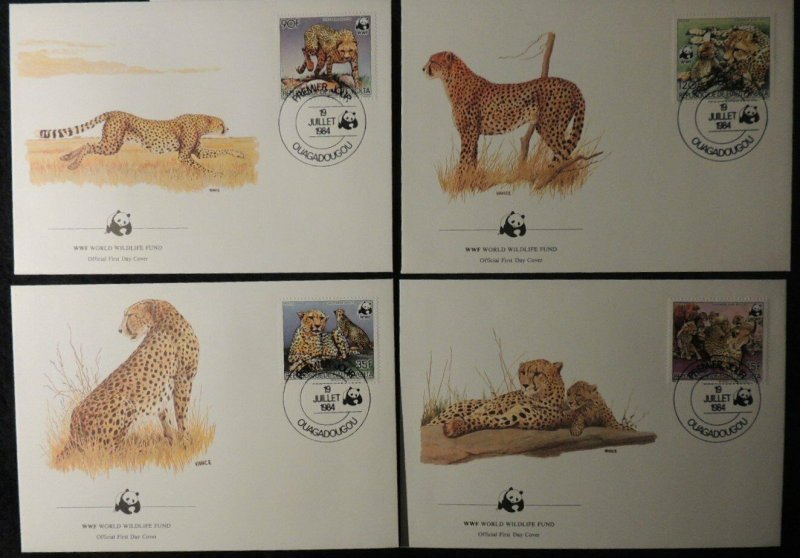 upper volta 1984 WWF cheetahs 4 values FDC animals big cats mammals