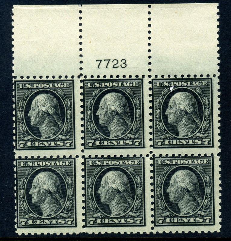 Scott #469 Washington Perf 10 Mint Top Plate Block of 6 Stamps NH (Stock #469-8)