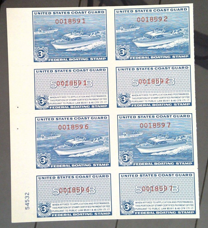 Scott #RVB2 - $3 Blue - P# block of 4 - MNH - 1960