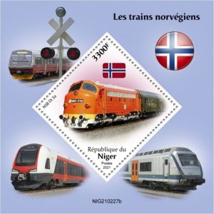 Niger - 2021 Norwegian Trains on Stamps - Stamp Souvenir Sheet - NIG210227b