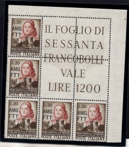 Trieste A - Perugino No. 126 corner block MNH