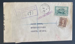 1942 Sydney Registered Censored Cover To Red Cross Geneva Switzerland