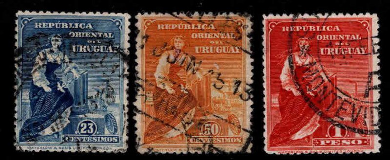 Uruguay Scott 193-195- Used top values of 1910 stamp set
