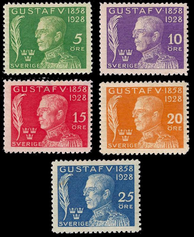 Sweden 1928 King Gustav 70th birthday set Sc B32-36 mh