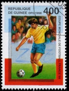 Guinea Scott 1446 World Cup Soccer 1998 stamp favor canceled on various corners