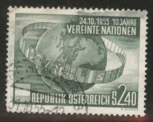 Austria Osterreich Scott 608 used 1955 UN Flags around Globe