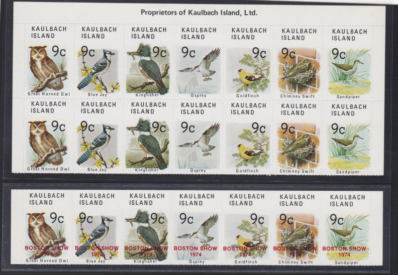 Kaulbach Island Bird Stamps, Block of 14 + Strip of 7 Overprinted, NH