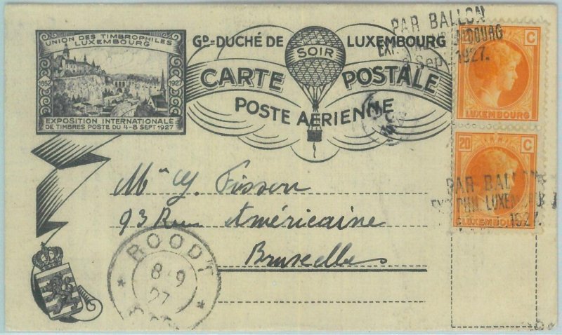 83117 - LUXEMBOURG - Postal History - SPECIAL Balloon FLIGHT Postcard 1927-
