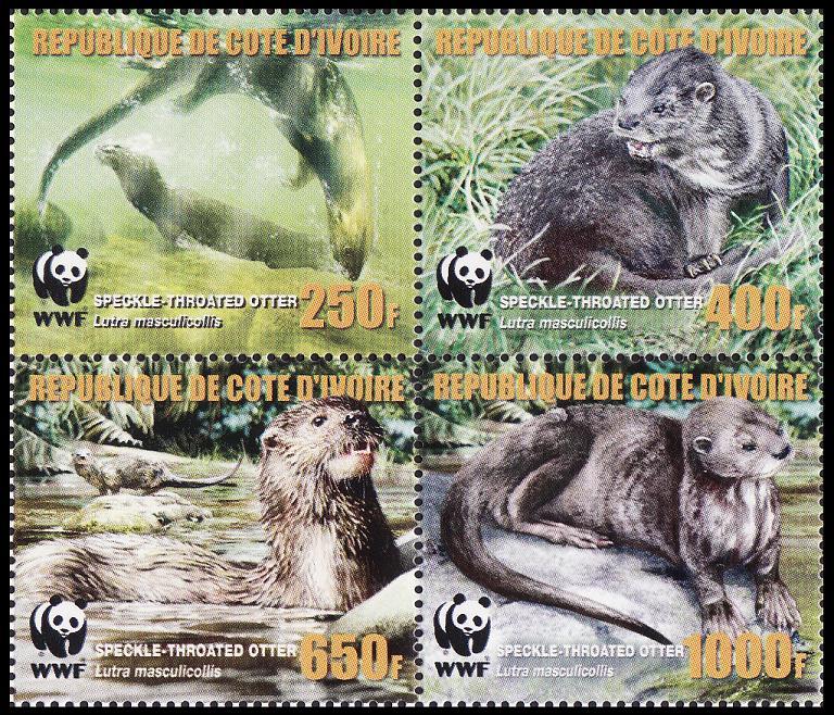 Ivory Coast WWF Speckle-throated Otter 4v in block 2*2 with error MI#1349-1352A