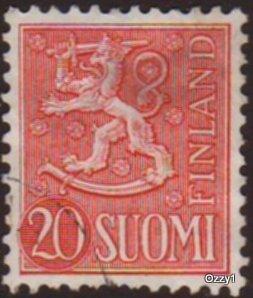 Finland 1956 Sc#320, SG#531a 20m Red Arms Lion Rampant and Sword USED.