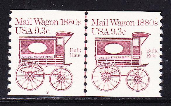 Mail Wagon 1880's 9.3c Plate Nr.-3 as a Coil Line Pair