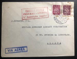 1949 Funchal Portugal Airmail First Flight Cover FFC To Lisboa B